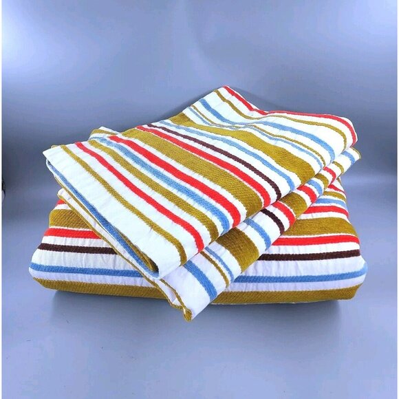 Crate & Barrel Hudson Stripe Full/Queen Bedspread with 2 Shams - Picture 1 of 9